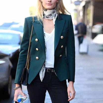 Women's Blackish Green Lion Buttons Fitted Blazer Jacket