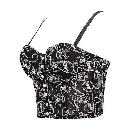 Womens Crop Tops Sleeveless Floral Push Up Corset Bra Cami Tank