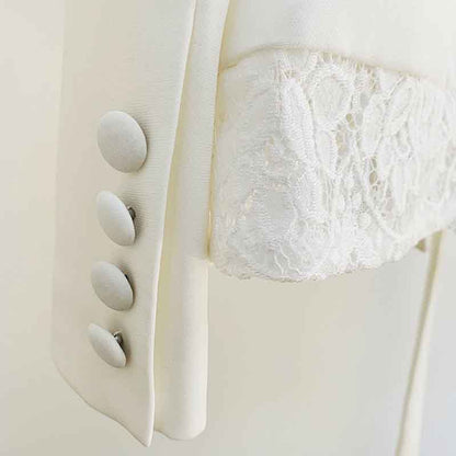 Women's White Pantsuit +High Waisted Flare Pants Suit Wedding Lace Up Suits