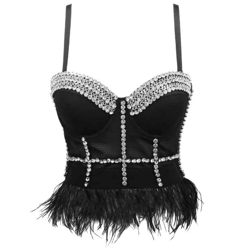 Sexy Feather Corset Wedding Party Banquet Hall Stage Corset Vest