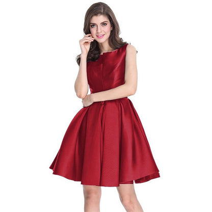 sd-hk Red Little Party Skirts  Sleeveless High Waist Prom Dress Short