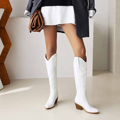 Women's Embroidered Cowgirl Boots Country Style Footwear