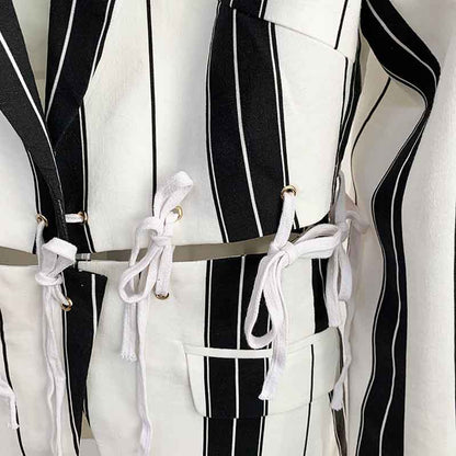 Women's Black and White Striped Pants Suit