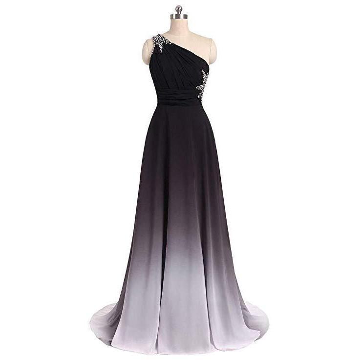 One Shoulder Ombre Long Evening Prom Dresses Wedding Party Gowns