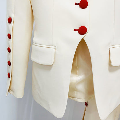 Women Fashion Apricot Blazer + Trousers Suit Two Piece Formal Pantsuits