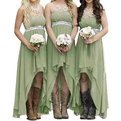 Women's Strapless High Low Bridesmaid Dresses Wedding Party Gowns