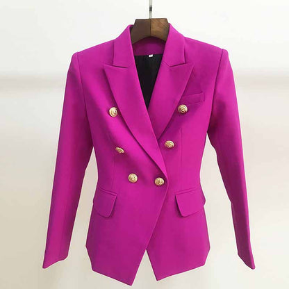 Women's Purple Magenta Luxury Fitted Double Breasted Blazer with Lion Buttons