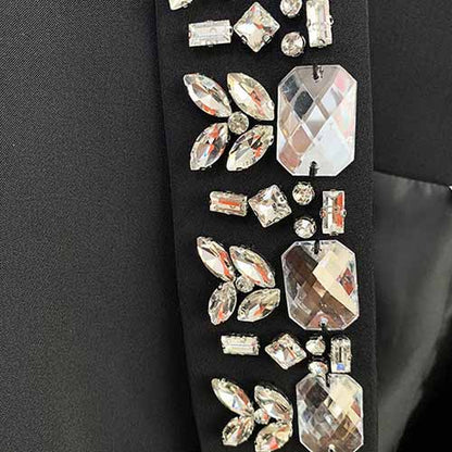 Women's Metal Lion Buttons Studded Fitted Classic Blazer Black