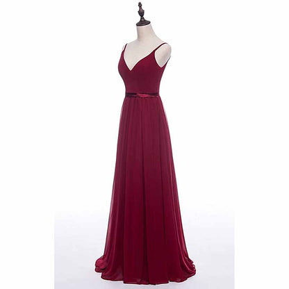 Women's V-Neck Pleated Chiffon Bridesmaid Dresses Long Prom Dress Evening Dress