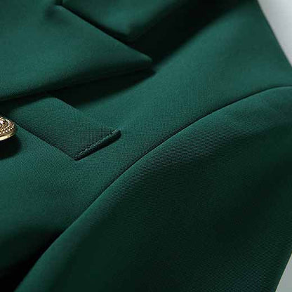 Women's Blackish Green Lion Buttons Fitted Blazer Jacket