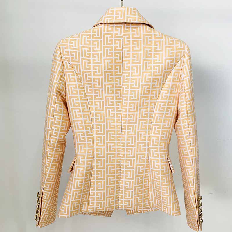 Women's Gold Blazer Labyrinth Pattern Jacket Coats with Gold Buttons