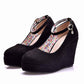 Women Ankle Strap Platform Wedge Shoes Black Red Color Wedges