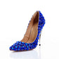 Royal Blue Rhinestone Wedding Pumps Women High Heels Crystal Shoes