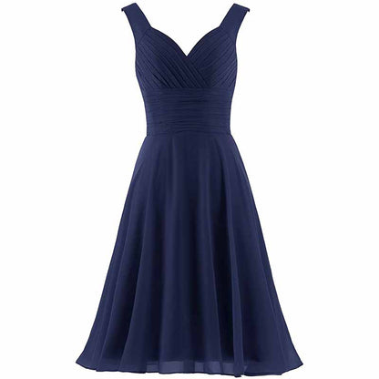 Women's V-Neck Chiffon Bridesmaid Dresses Short Prom Gown