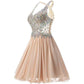 Women's Beaded Chiffon Homecoming Dresses Short Prom Gown Short Cocktail Party Dress