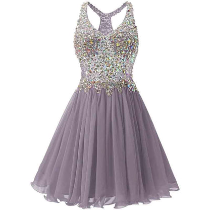 Women's Beaded Chiffon Homecoming Dresses Short Prom Gown Short Cocktail Party Dress