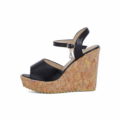 Women's Platform Dress Heels Summer Sandals Pu Wedge Chunky Heels