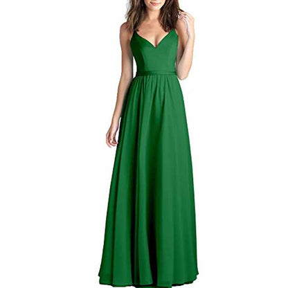 Women's V-Neck Pleated Chiffon Bridesmaid Dresses Long Prom Dress Evening Dress