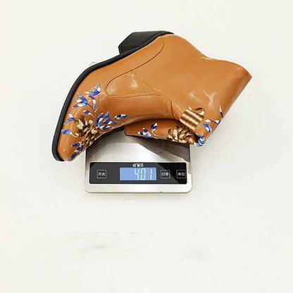 Women's Cowgirl Short Boots Embroidered Boots Chunky Heels Boots
