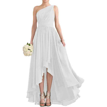 Women's One Shoulder Bridesmaid Dresses High Low Chiffon Evening Formal Gown with Pockets