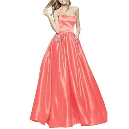 Off The Shoulder Satin Wedding Dresses With Pocket Bridesmaid Dresses