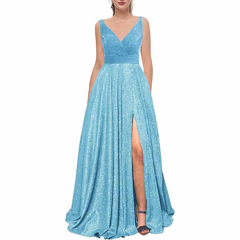 Women's Prom Dresses Formal Evening Dress Glitter Party Dress with Pockets