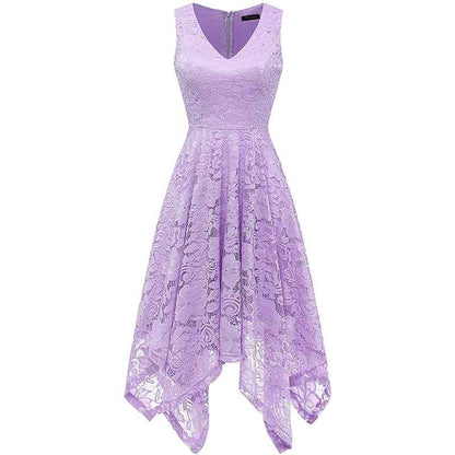 Women's Vintage Floral Lace Dress Asymmetrical Cocktail Formal Bridesmaid Dress