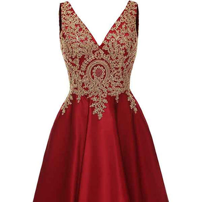 Women's V Neck Appliques Prom Dresses Long Satin Evening Dress Formal Party Gown