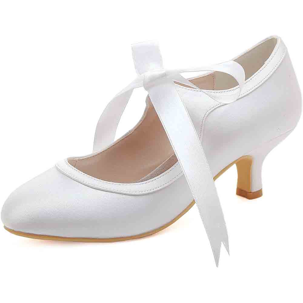 Lace Wedding Shoes Closed Toe Bridal Shoes Women Mary Jane Low Heels Pumps