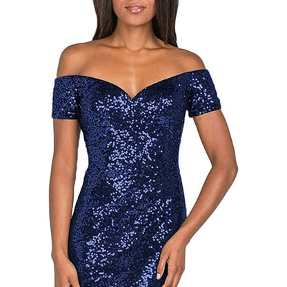 sd-hk Women's Off Shoulder Sequins Evening Dress Long Mermaid Side Slit Formal Dresses