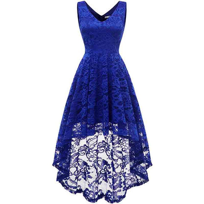 Women's Sleeveless Hi-Lo Lace Formal Dress Cocktail Party Dress V Neck