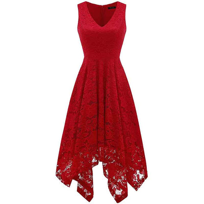 Women's Vintage Floral Lace Dress Asymmetrical Cocktail Formal Bridesmaid Dress
