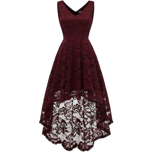 Women's Sleeveless Hi-Lo Lace Formal Dress Cocktail Party Dress V Neck