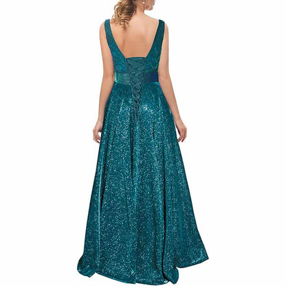 Women's Prom Dresses Formal Evening Dress Glitter Party Dress with Pockets
