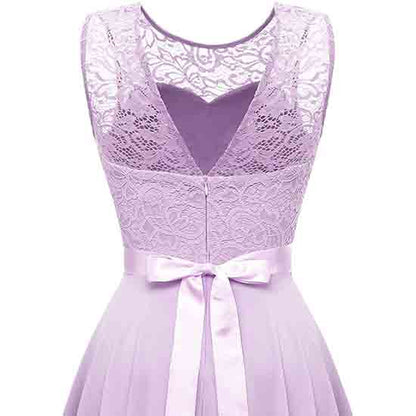 Women's Floral Lace Chiffon Bridesmaid Dress High Low Swing Party Dress