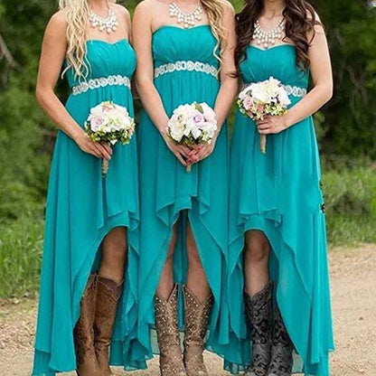 Women's Strapless High Low Bridesmaid Dresses Wedding Party Gowns