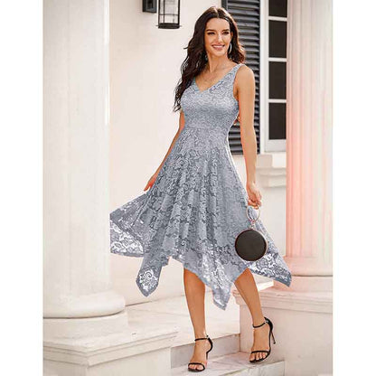 Women's Vintage Floral Lace Dress Asymmetrical Cocktail Formal Bridesmaid Dress