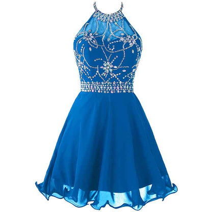 Women's Beaded Halter Homecoming Dress Short Tulle Prom Dress