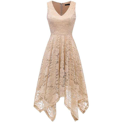 Women's Vintage Floral Lace Dress Asymmetrical Cocktail Formal Bridesmaid Dress