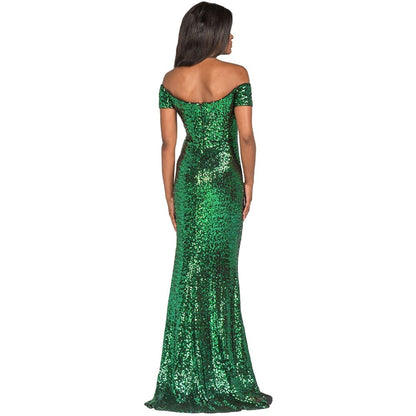 sd-hk Women's Off Shoulder Sequins Evening Dress Long Mermaid Side Slit Formal Dresses