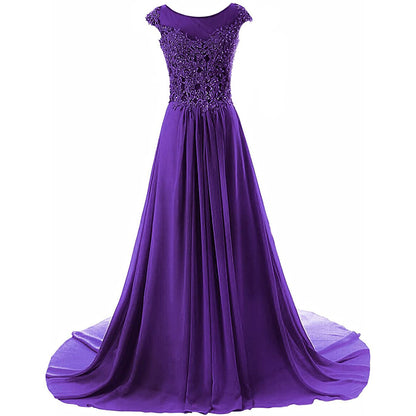 sd-hk Women Lace Bridesmaid Dress Chiffon Prom Dress Cap Sleeve Prom Dresses