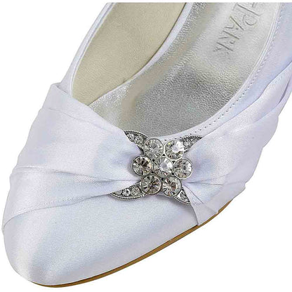 Women Closed Toe Comfort Heel Rhinestone Satin Wedding Bridal Shoes