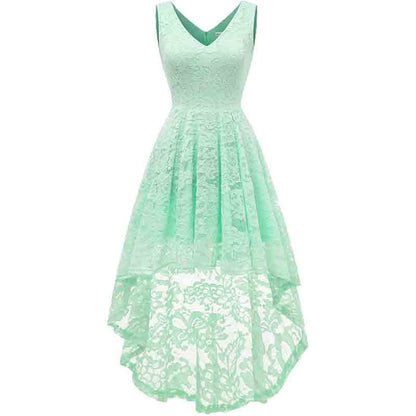 Women's Sleeveless Hi-Lo Lace Formal Dress Cocktail Party Dress V Neck