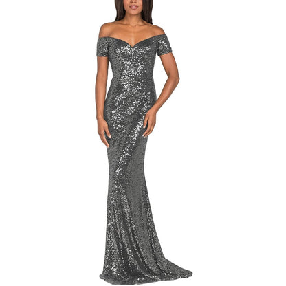 sd-hk Women's Off Shoulder Sequins Evening Dress Long Mermaid Side Slit Formal Dresses