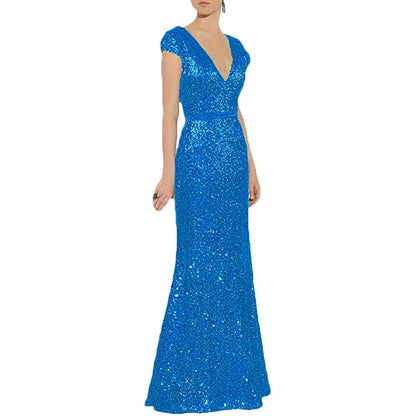 sd-hk Women's Off Shoulder Sequins Evening Dress Long Mermaid Side Slit Formal Dresses