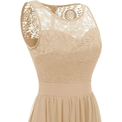 Women's Lace Chiffon Bridesmaid Dress Sleeveless Formal Wedding Party Dress