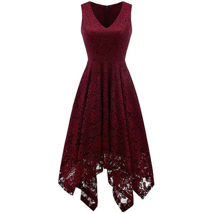 Women's Vintage Floral Lace Dress Asymmetrical Cocktail Formal Bridesmaid Dress