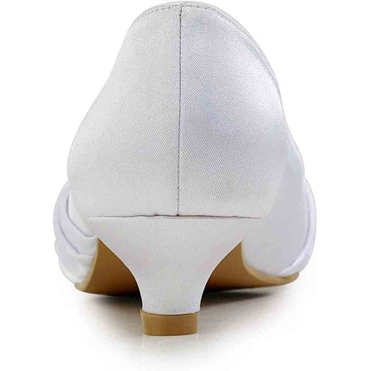 Women Closed Toe Comfort Heel Rhinestone Satin Wedding Bridal Shoes