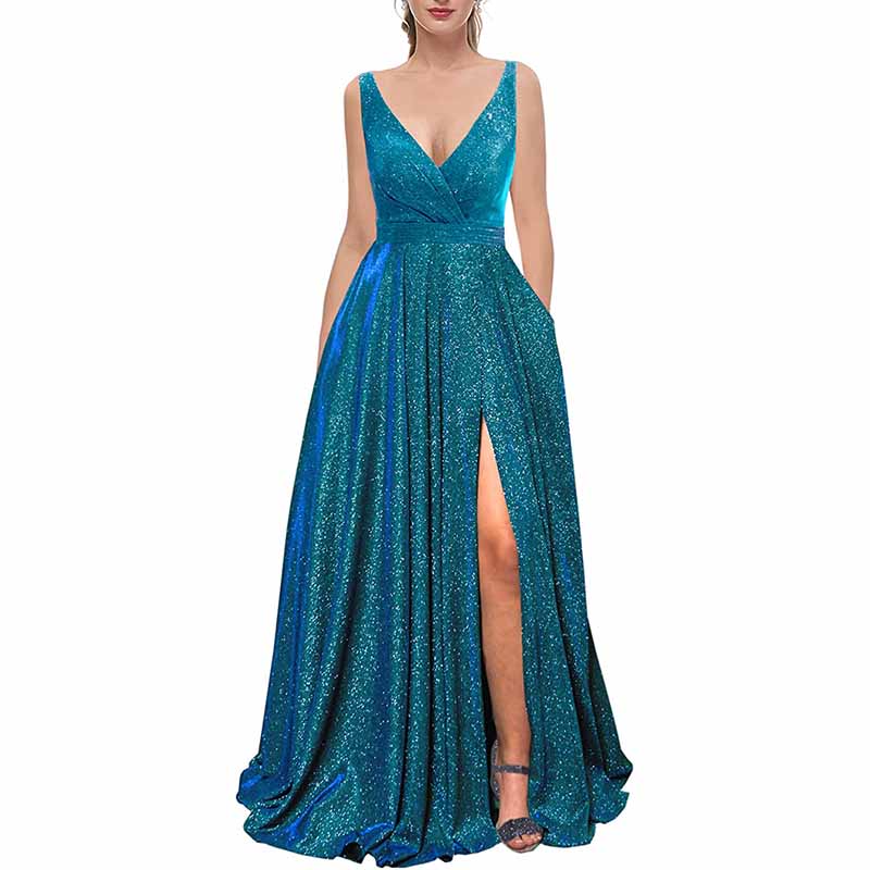 Women's Prom Dresses Formal Evening Dress Glitter Party Dress with Pockets