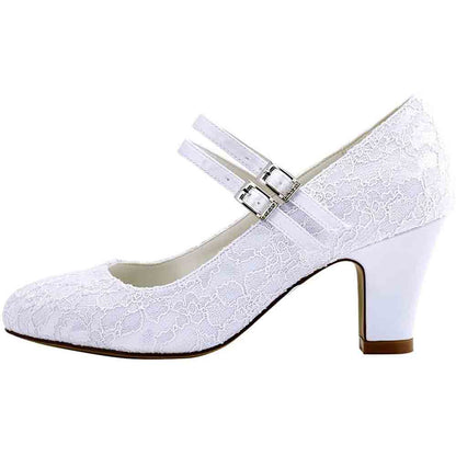 Wedding Shoes for Bride Closed Toe Bridal Shoes Block Heel Pumps
